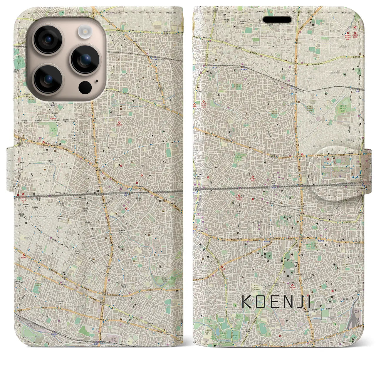【高円寺2(東京都)】地図柄iPhoneケース(手帳タイプ)ナチュラル・iPhone 16 Plus 用