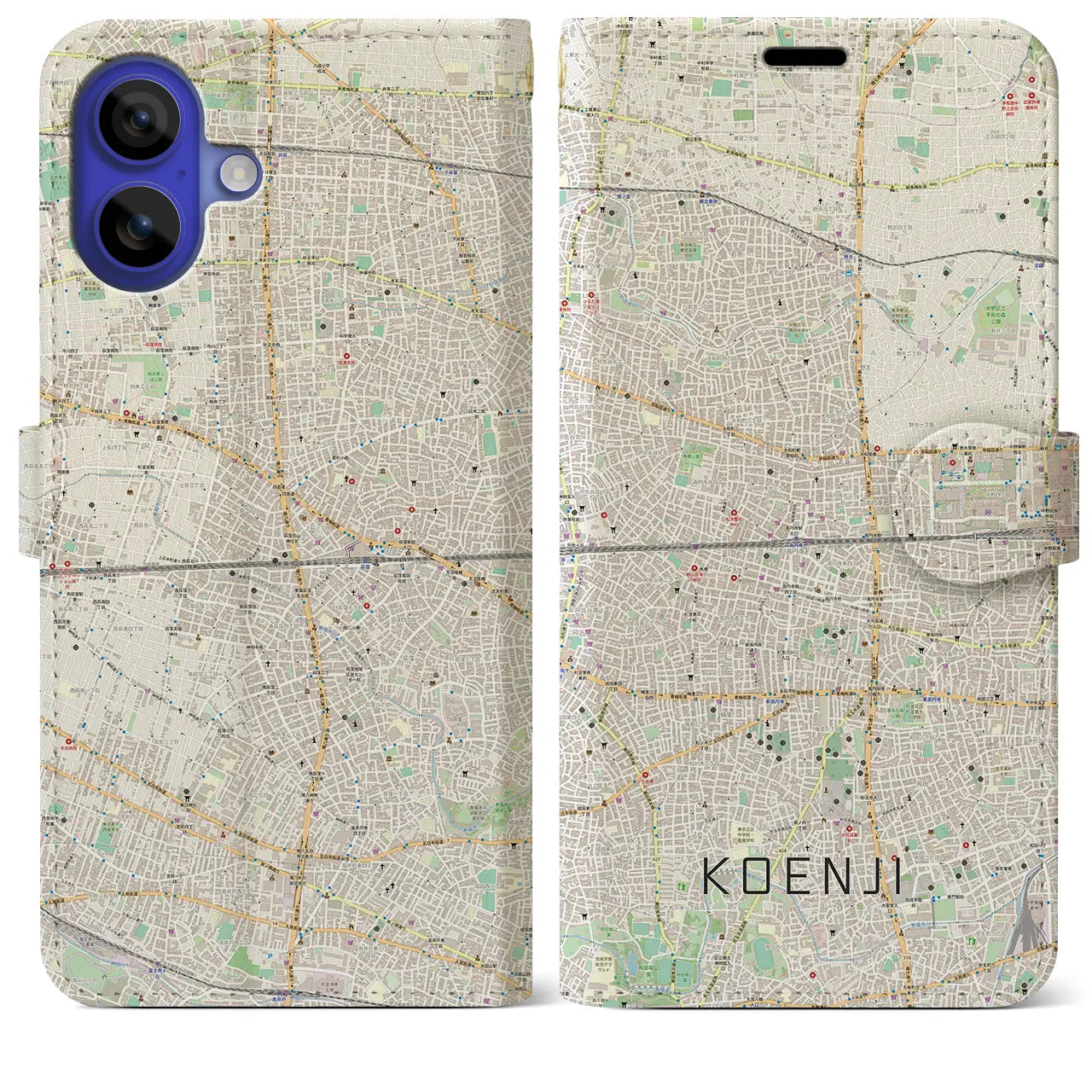 【高円寺2(東京都)】地図柄iPhoneケース(手帳タイプ)ナチュラル・iPhone 16 Pro Max 用