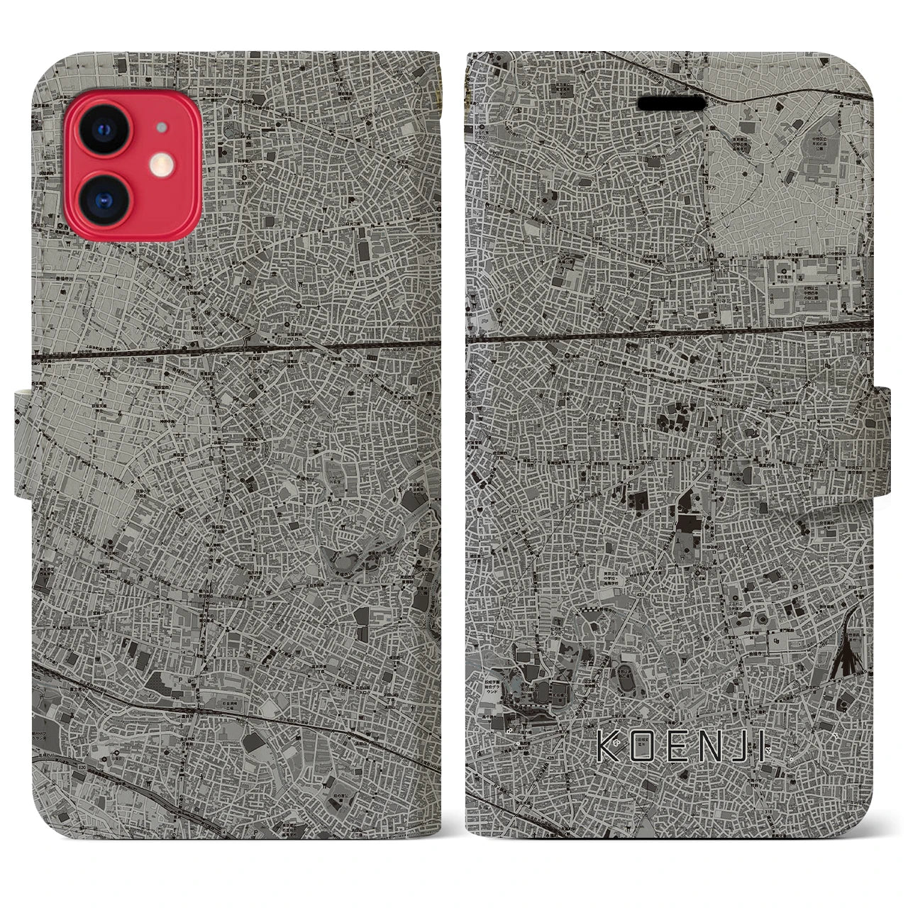【高円寺(東京都)】地図柄iPhoneケース(手帳タイプ)モノトーン・iPhone 11 用