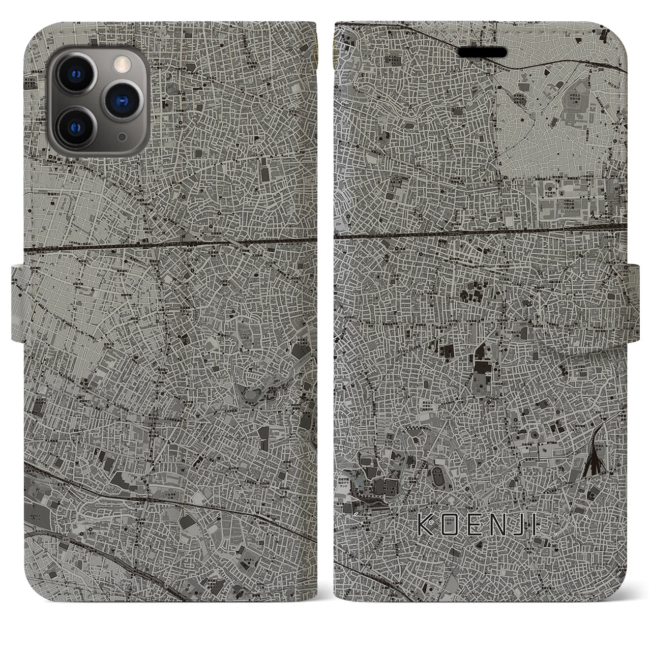【高円寺(東京都)】地図柄iPhoneケース(手帳タイプ)モノトーン・iPhone 11 Pro Max 用