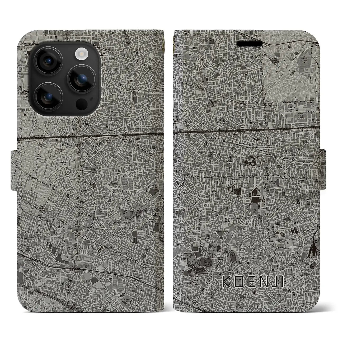 【高円寺(東京都)】地図柄iPhoneケース(手帳タイプ)モノトーン・iPhone 16 用