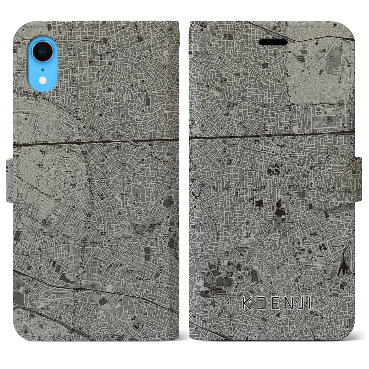 【高円寺(東京都)】地図柄iPhoneケース(手帳タイプ)モノトーン・iPhone XR 用