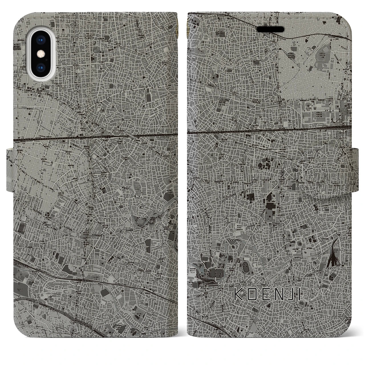 【高円寺(東京都)】地図柄iPhoneケース(手帳タイプ)モノトーン・iPhone XS Max 用