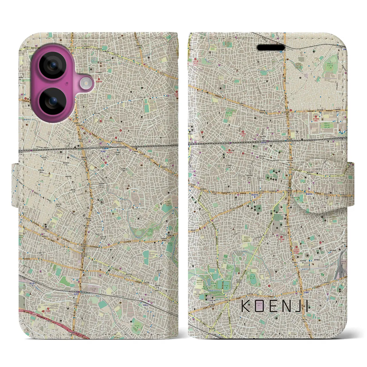 【高円寺(東京都)】地図柄iPhoneケース(手帳タイプ)ナチュラル・iPhone 16 Pro 用