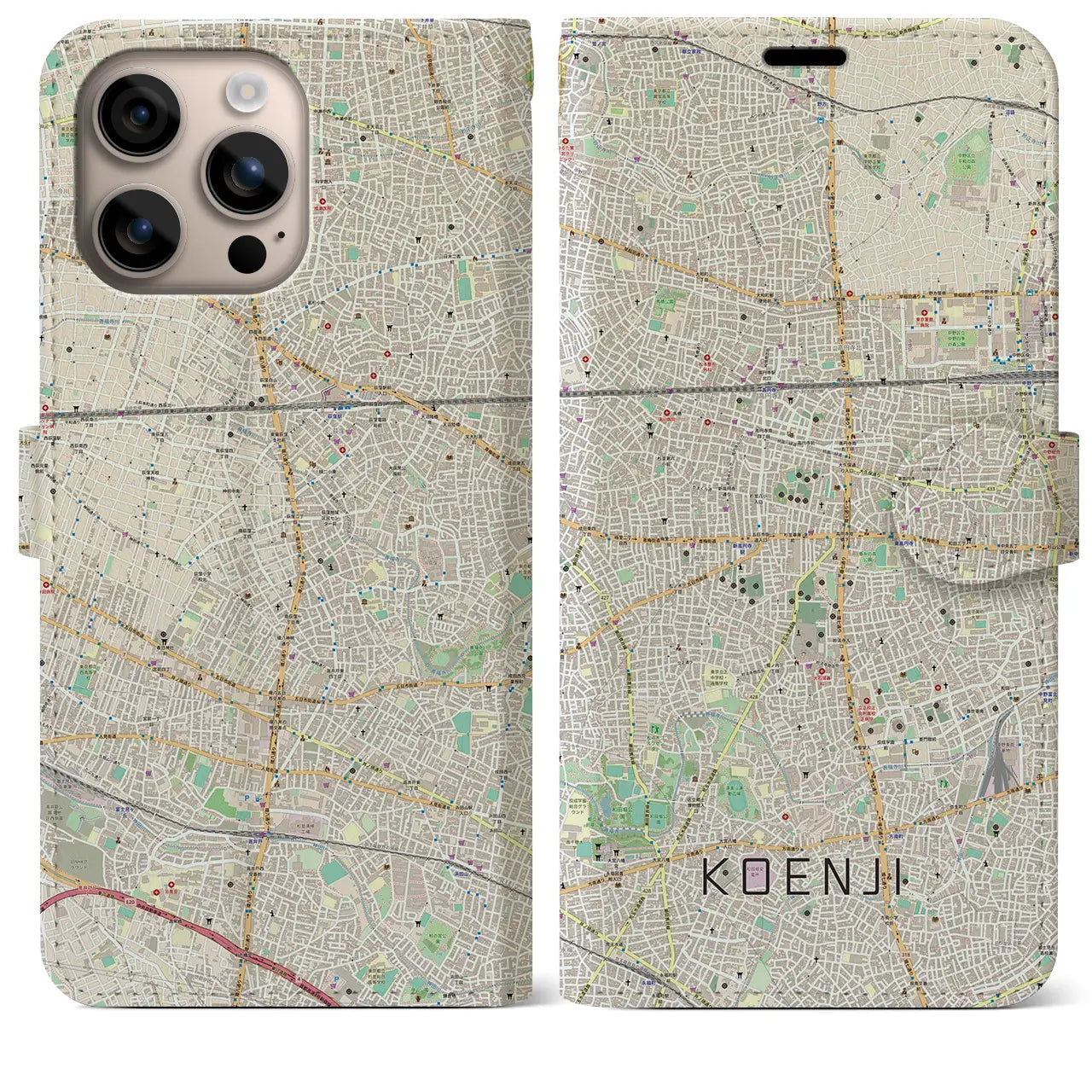【高円寺(東京都)】地図柄iPhoneケース(手帳タイプ)ナチュラル・iPhone 16 Plus 用
