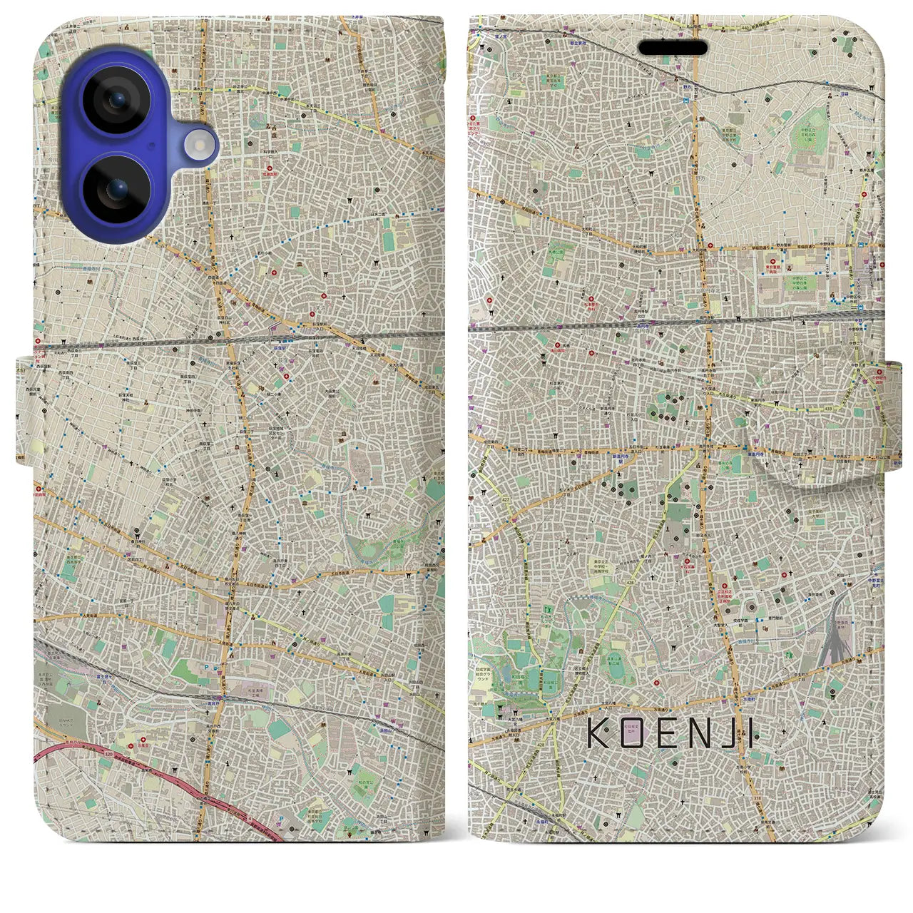 【高円寺(東京都)】地図柄iPhoneケース(手帳タイプ)ナチュラル・iPhone 16 Pro Max 用