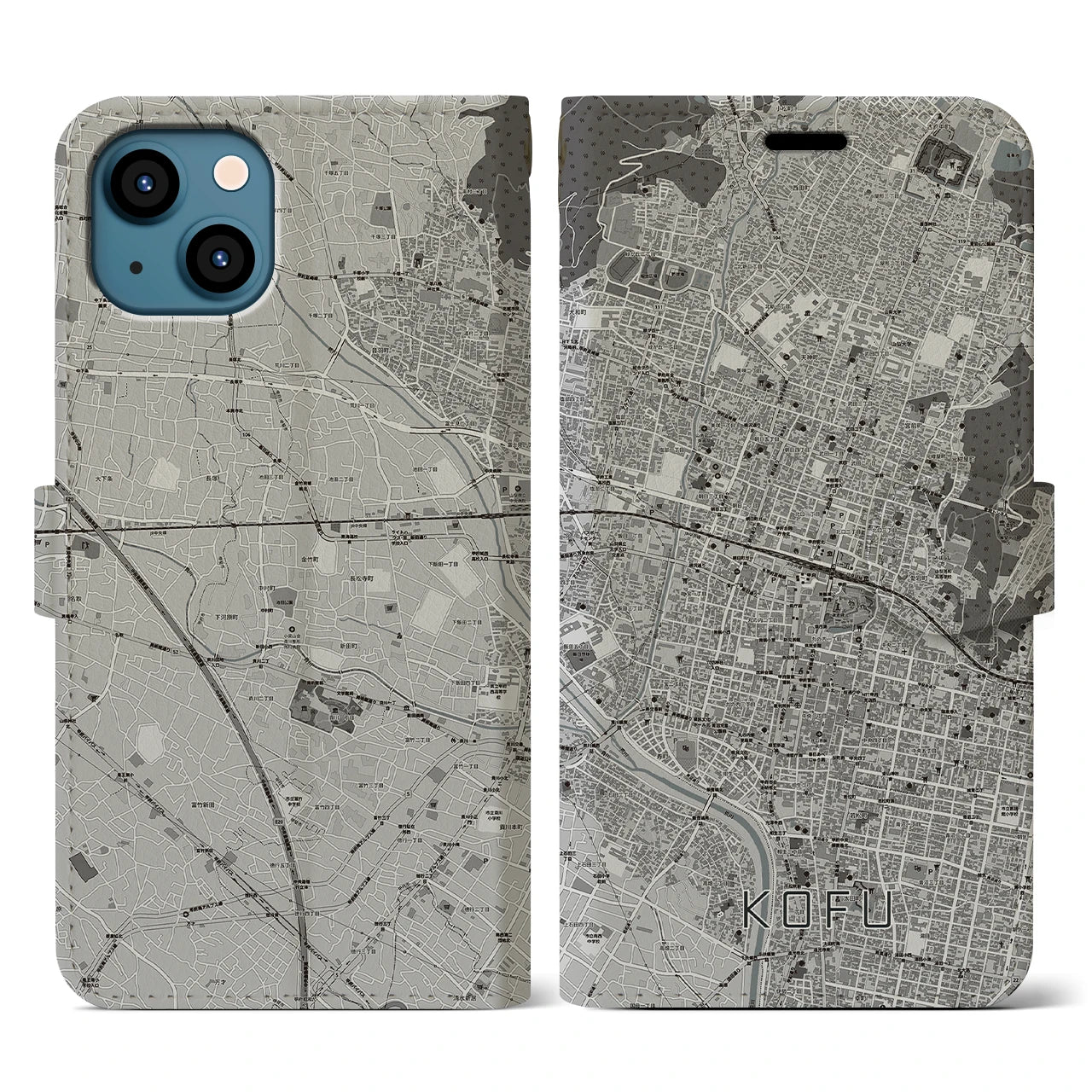 【甲府(山梨県)】地図柄iPhoneケース(手帳タイプ)