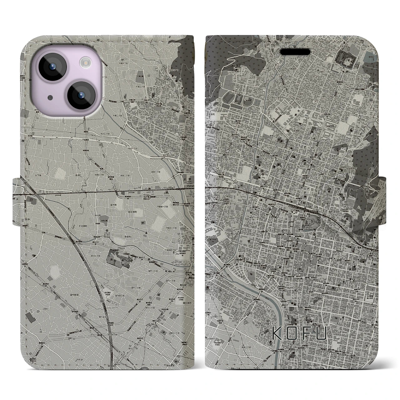 【甲府(山梨県)】地図柄iPhoneケース(手帳タイプ)