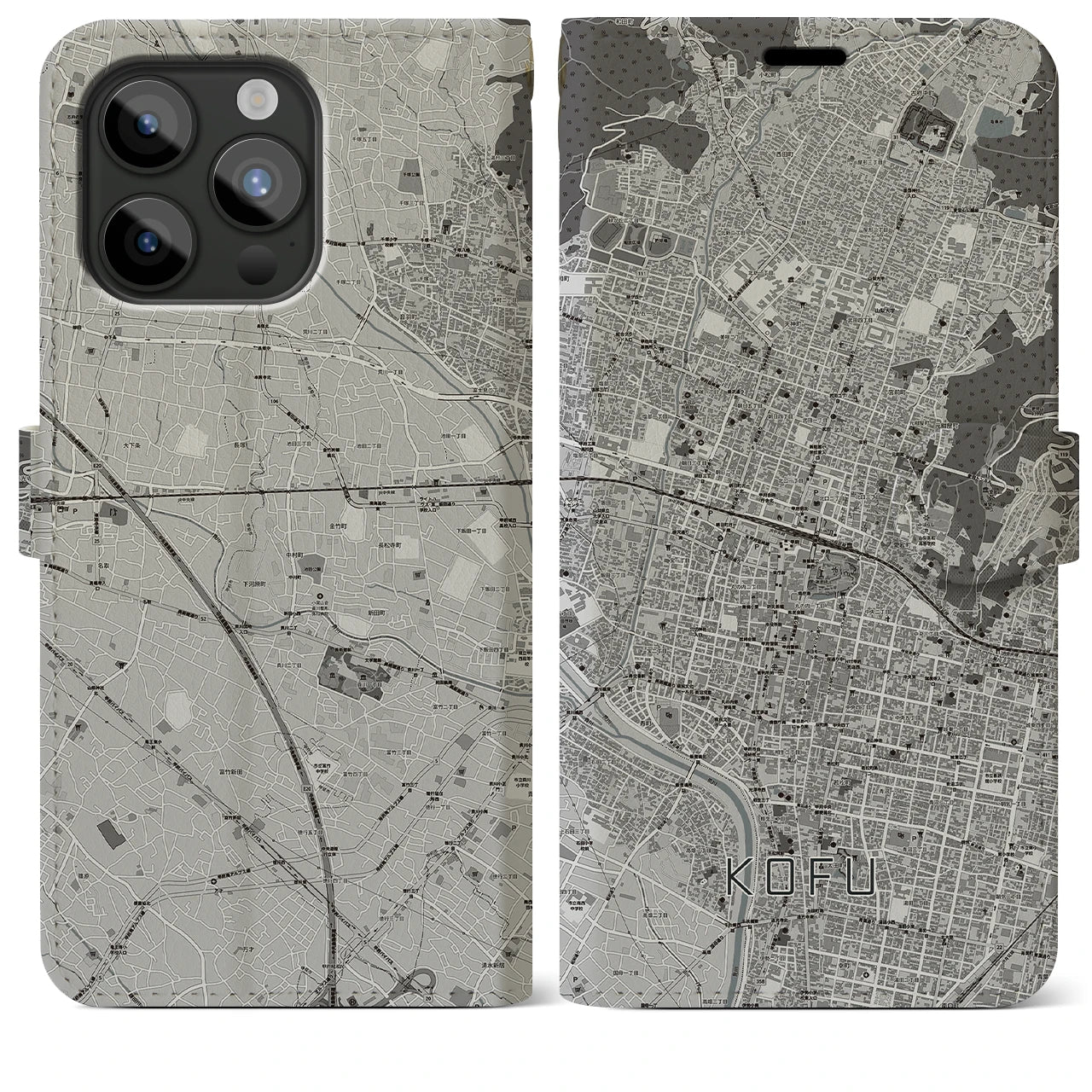 【甲府(山梨県)】地図柄iPhoneケース(手帳タイプ)