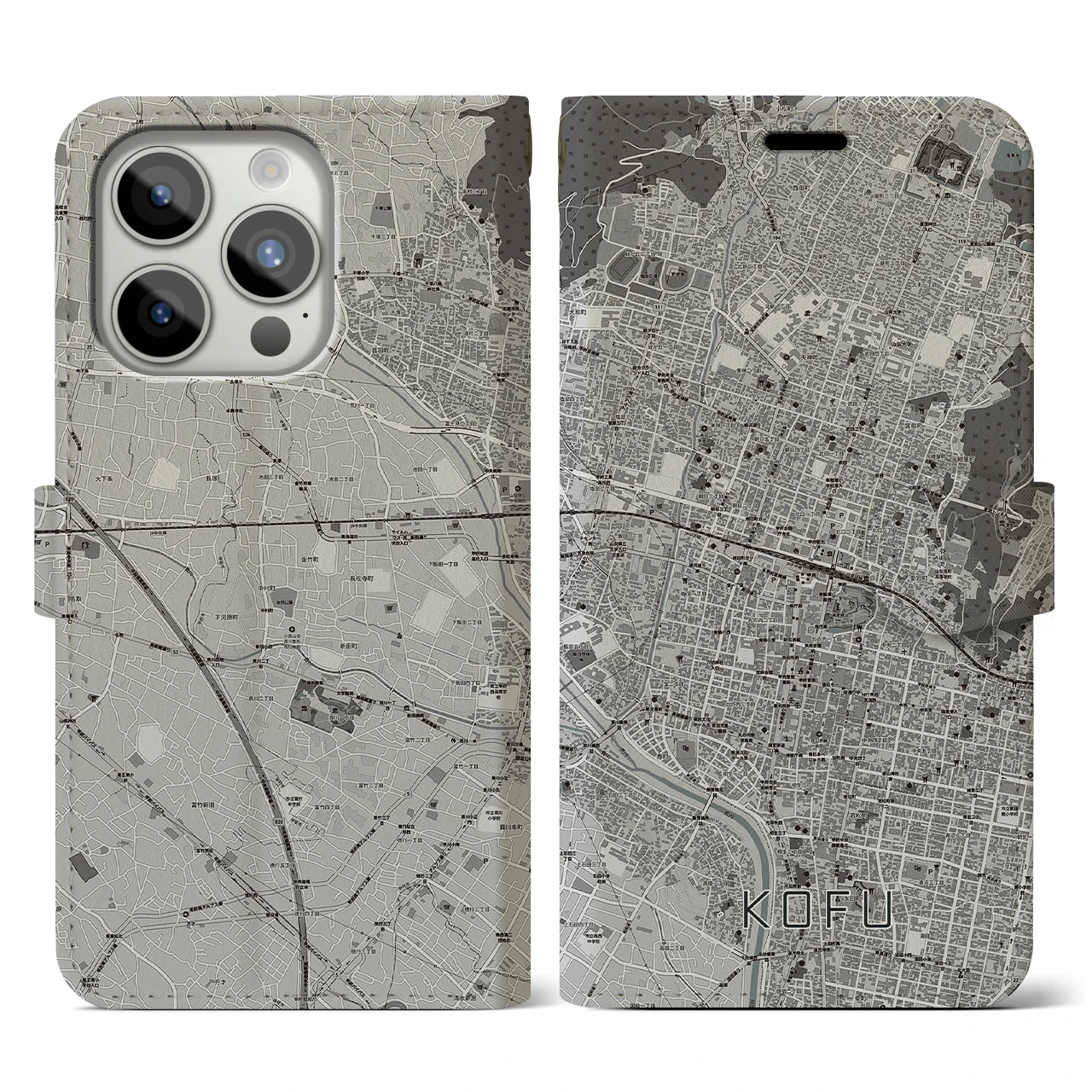 【甲府(山梨県)】地図柄iPhoneケース(手帳タイプ)