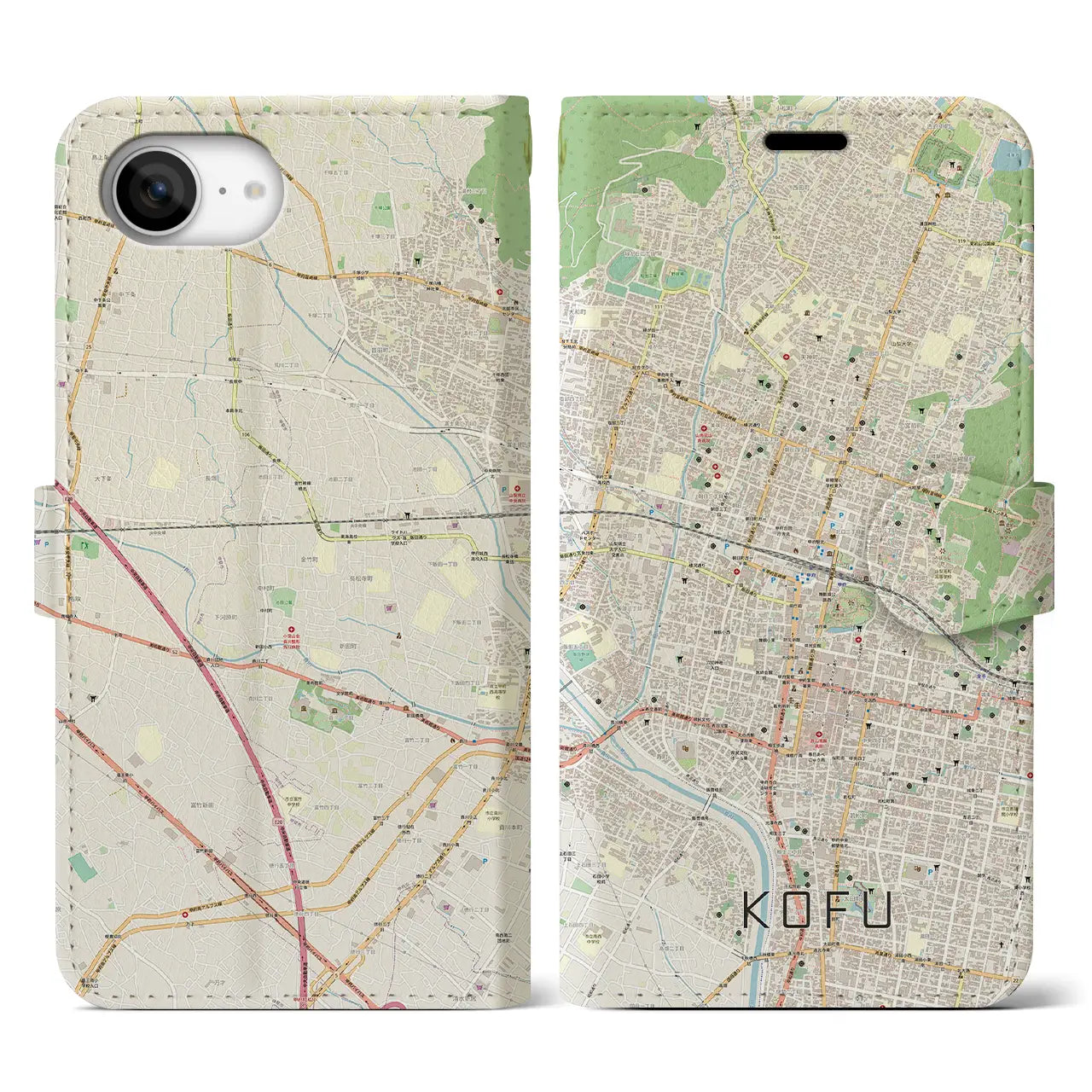 【甲府(山梨県)】地図柄iPhoneケース(手帳タイプ)