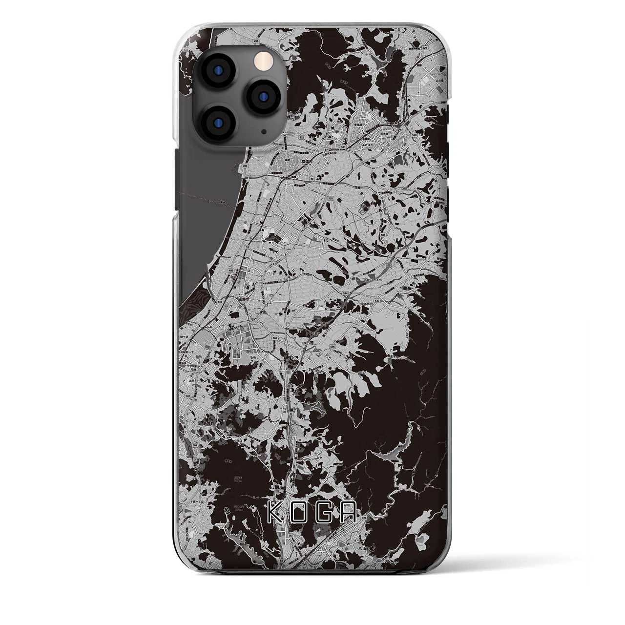 【古賀(福岡県)】地図柄iPhoneケース(クリアタイプ)モノトーン・iPhone 11 Pro Max 用