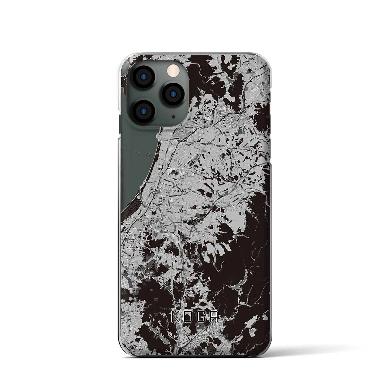 【古賀(福岡県)】地図柄iPhoneケース(クリアタイプ)モノトーン・iPhone 11 Pro 用