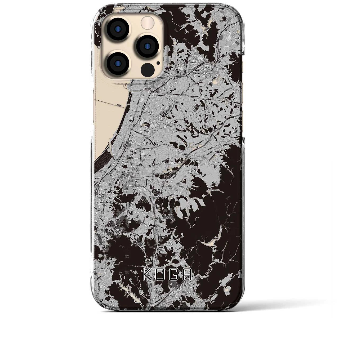 【古賀(福岡県)】地図柄iPhoneケース(クリアタイプ)モノトーン・iPhone 12 Pro Max 用