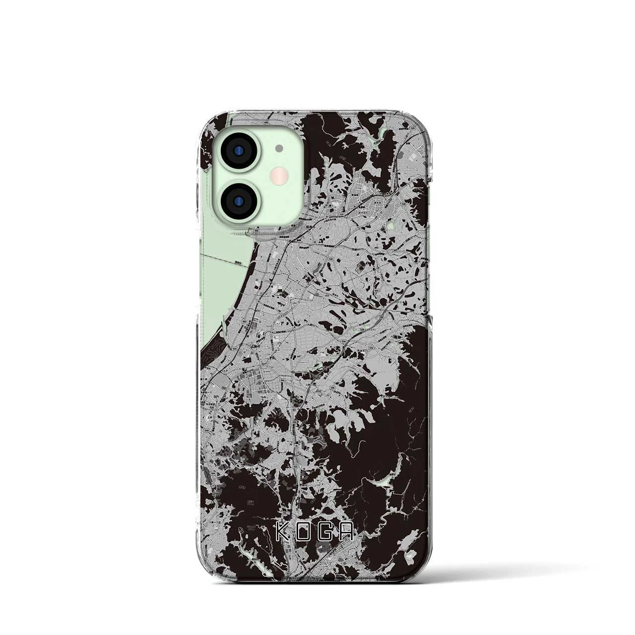 【古賀(福岡県)】地図柄iPhoneケース(クリアタイプ)モノトーン・iPhone 12 mini 用