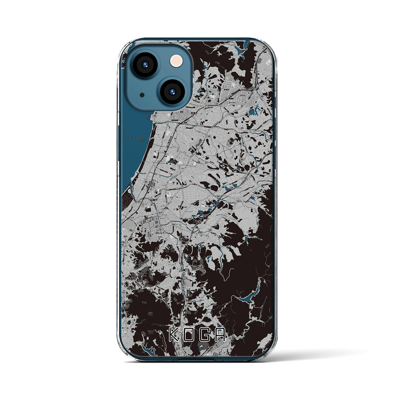 【古賀(福岡県)】地図柄iPhoneケース(クリアタイプ)モノトーン・iPhone 13 用