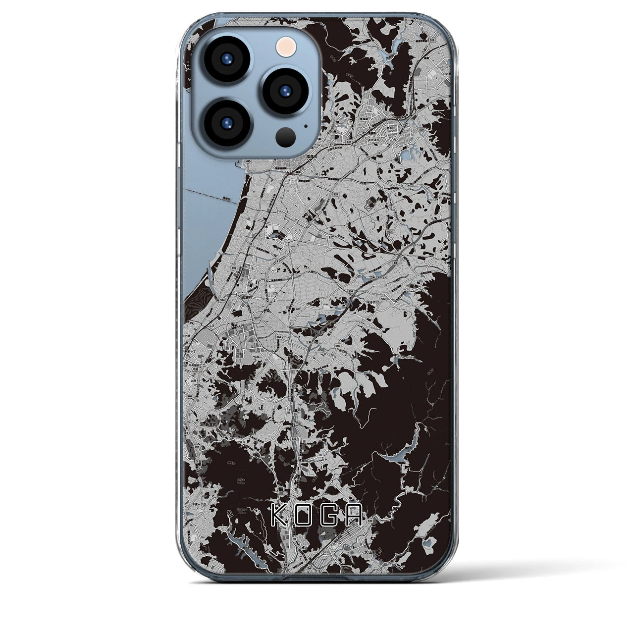 【古賀(福岡県)】地図柄iPhoneケース(クリアタイプ)モノトーン・iPhone 13 Pro Max 用
