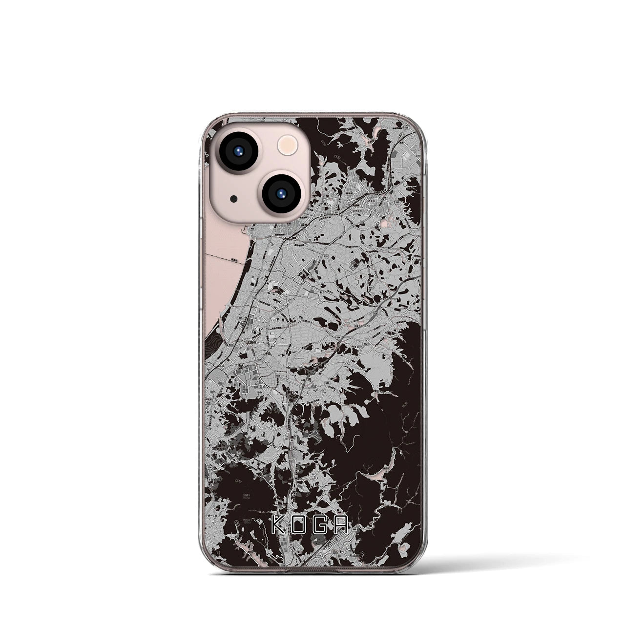 【古賀(福岡県)】地図柄iPhoneケース(クリアタイプ)モノトーン・iPhone 13 mini 用