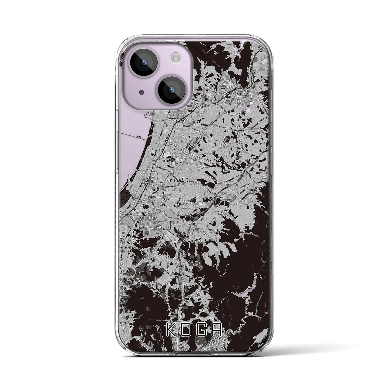 【古賀(福岡県)】地図柄iPhoneケース(クリアタイプ)モノトーン・iPhone 14 用