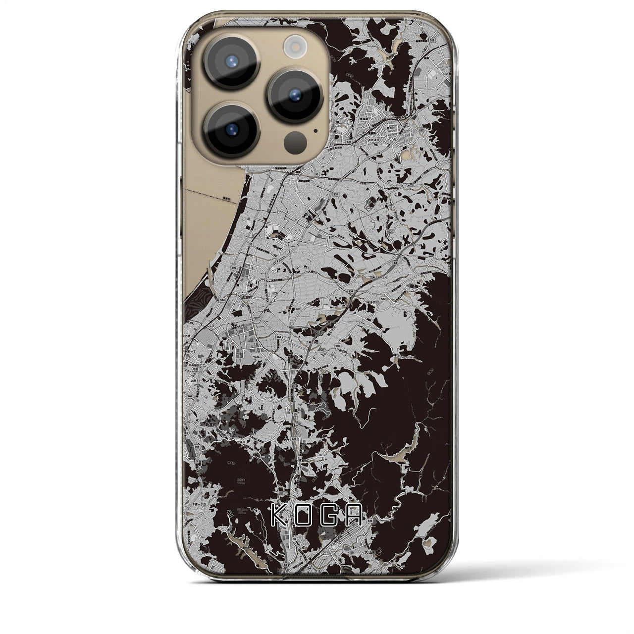 【古賀(福岡県)】地図柄iPhoneケース(クリアタイプ)モノトーン・iPhone 14 Pro Max 用