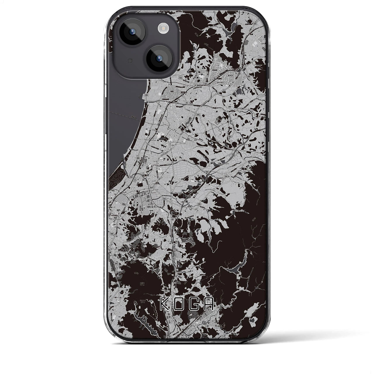 【古賀(福岡県)】地図柄iPhoneケース(クリアタイプ)モノトーン・iPhone 14 Plus 用