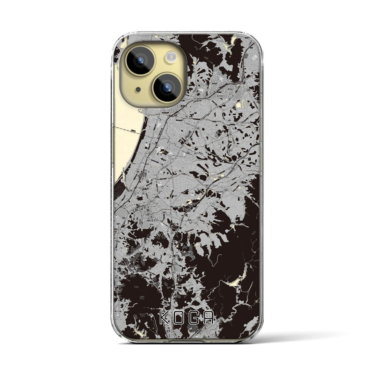 【古賀(福岡県)】地図柄iPhoneケース(クリアタイプ)モノトーン・iPhone 15 用