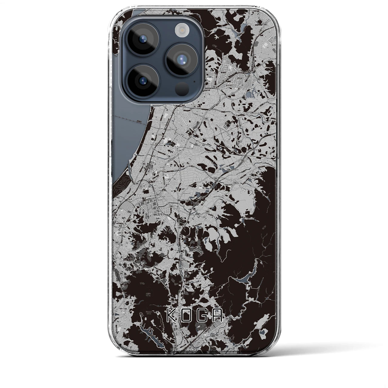 【古賀(福岡県)】地図柄iPhoneケース(クリアタイプ)モノトーン・iPhone 15 Pro Max 用