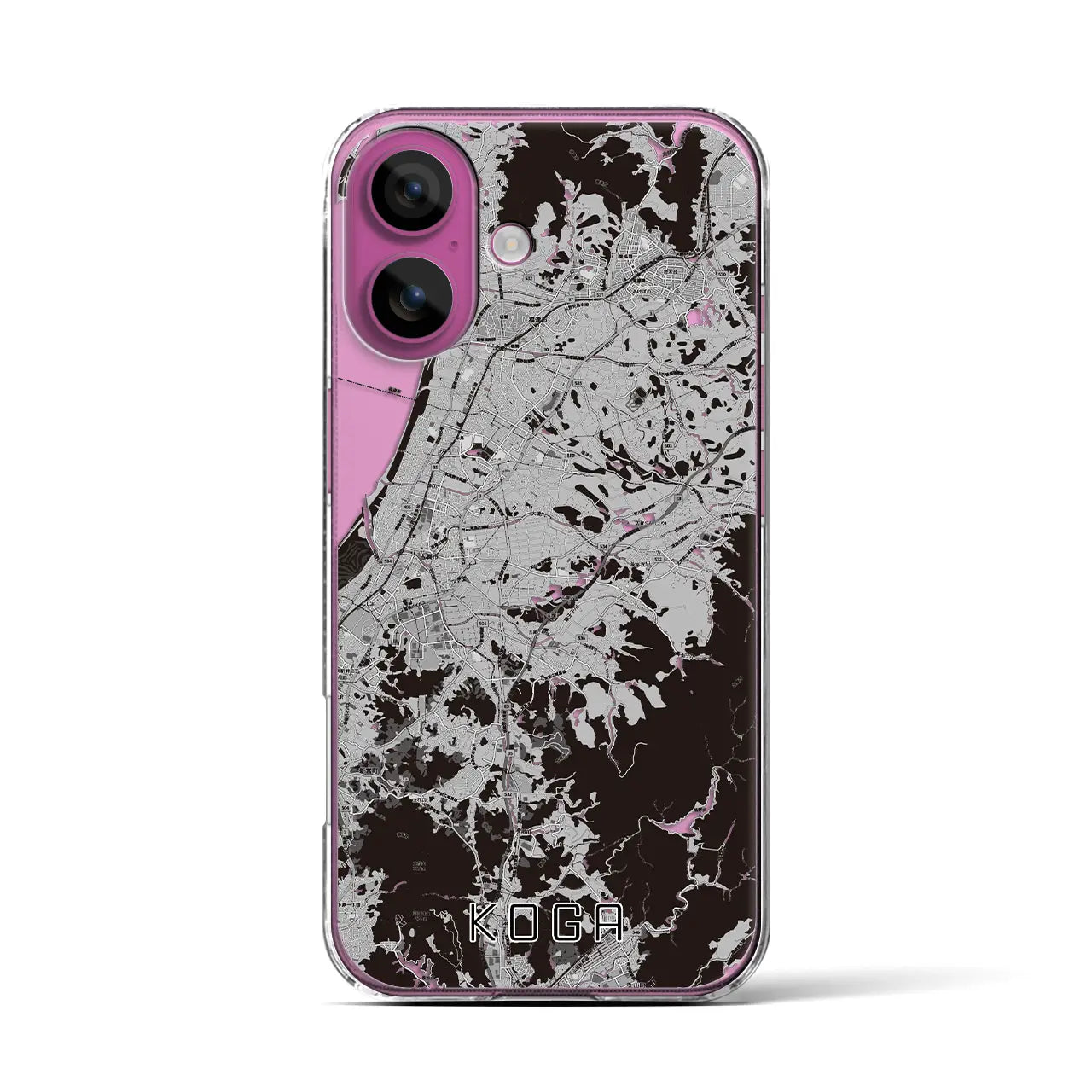 【古賀(福岡県)】地図柄iPhoneケース(クリアタイプ)モノトーン・iPhone 16 Pro 用