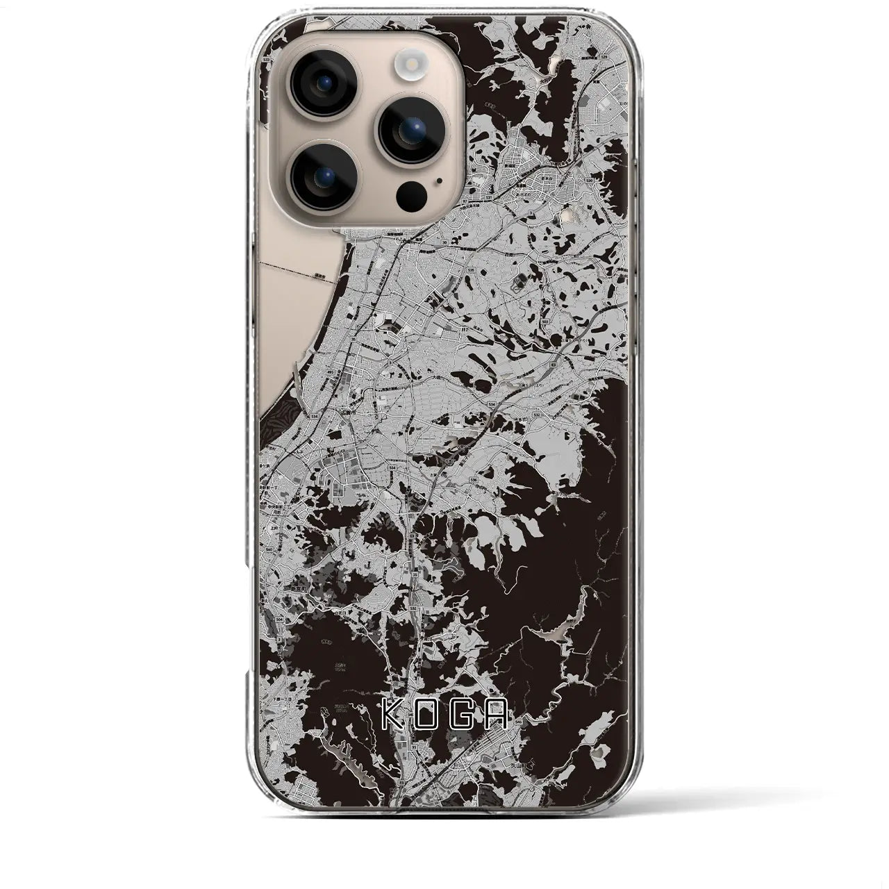 【古賀(福岡県)】地図柄iPhoneケース(クリアタイプ)モノトーン・iPhone 16 Plus 用