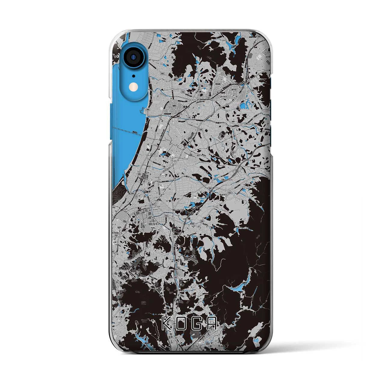 【古賀(福岡県)】地図柄iPhoneケース(クリアタイプ)モノトーン・iPhone XR 用