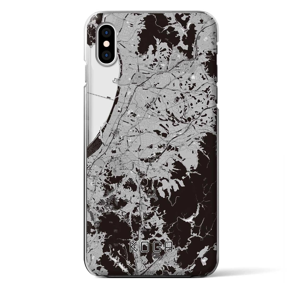 【古賀(福岡県)】地図柄iPhoneケース(クリアタイプ)モノトーン・iPhone XS Max 用