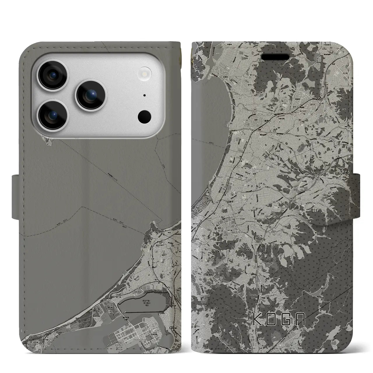 【古賀(福岡県)】地図柄iPhoneケース(手帳タイプ)