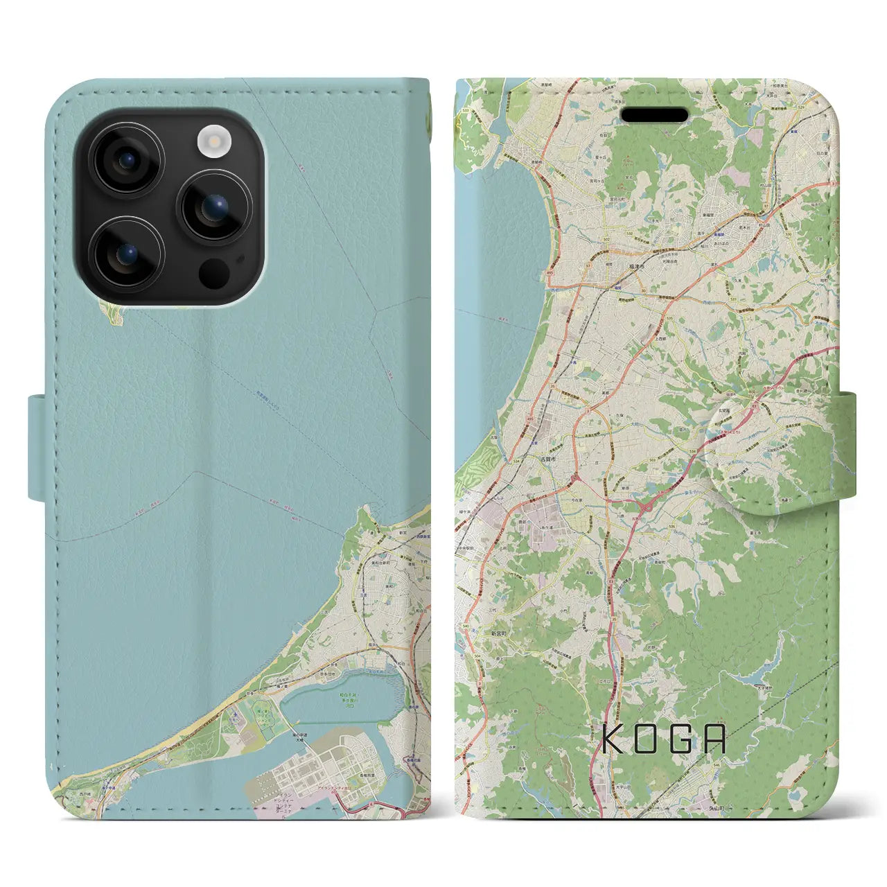 【古賀(福岡県)】地図柄iPhoneケース(手帳タイプ)ナチュラル・iPhone 16 用