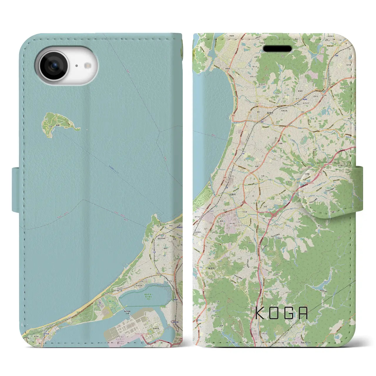 【古賀(福岡県)】地図柄iPhoneケース(手帳タイプ)