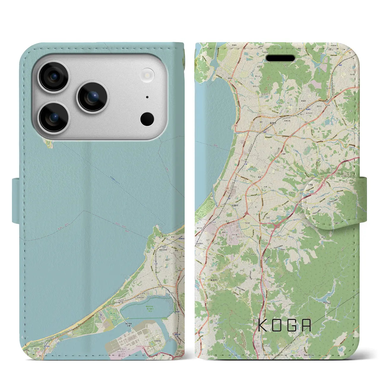 【古賀(福岡県)】地図柄iPhoneケース(手帳タイプ)