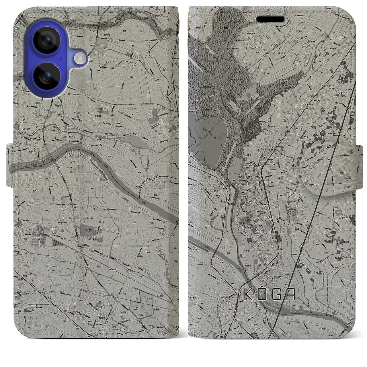 【古河(茨城県)】地図柄iPhoneケース(手帳タイプ)モノトーン・iPhone 16 Pro Max 用