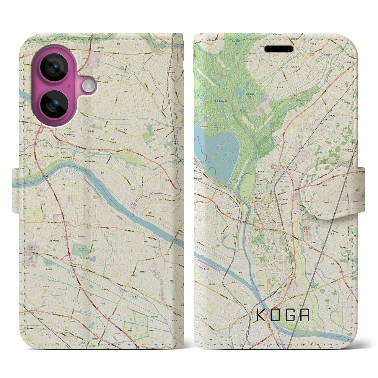 【古河(茨城県)】地図柄iPhoneケース(手帳タイプ)ナチュラル・iPhone 16 Pro 用