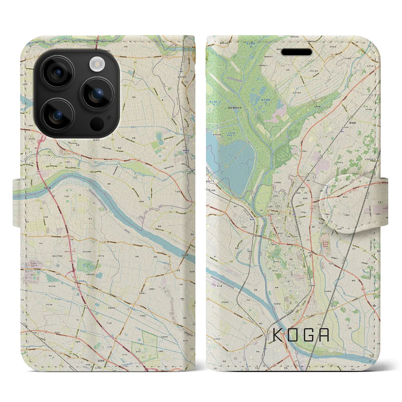 【古河(茨城県)】地図柄iPhoneケース(手帳タイプ)ナチュラル・iPhone 16 用