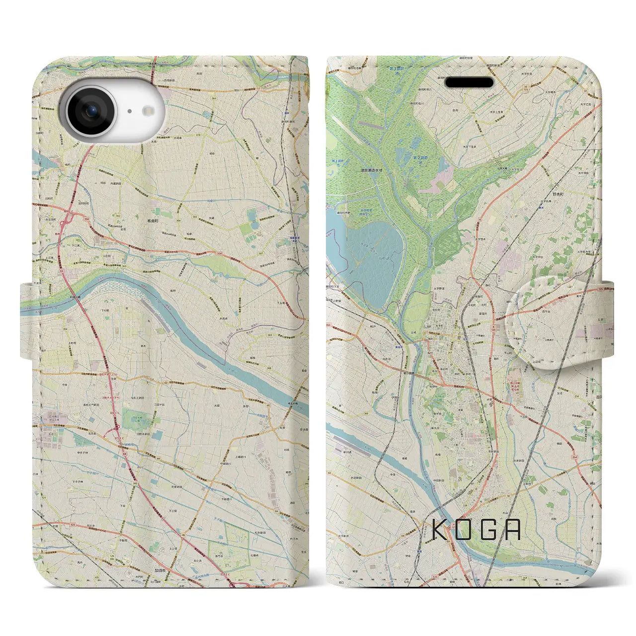 【古河(茨城県)】地図柄iPhoneケース(手帳タイプ)