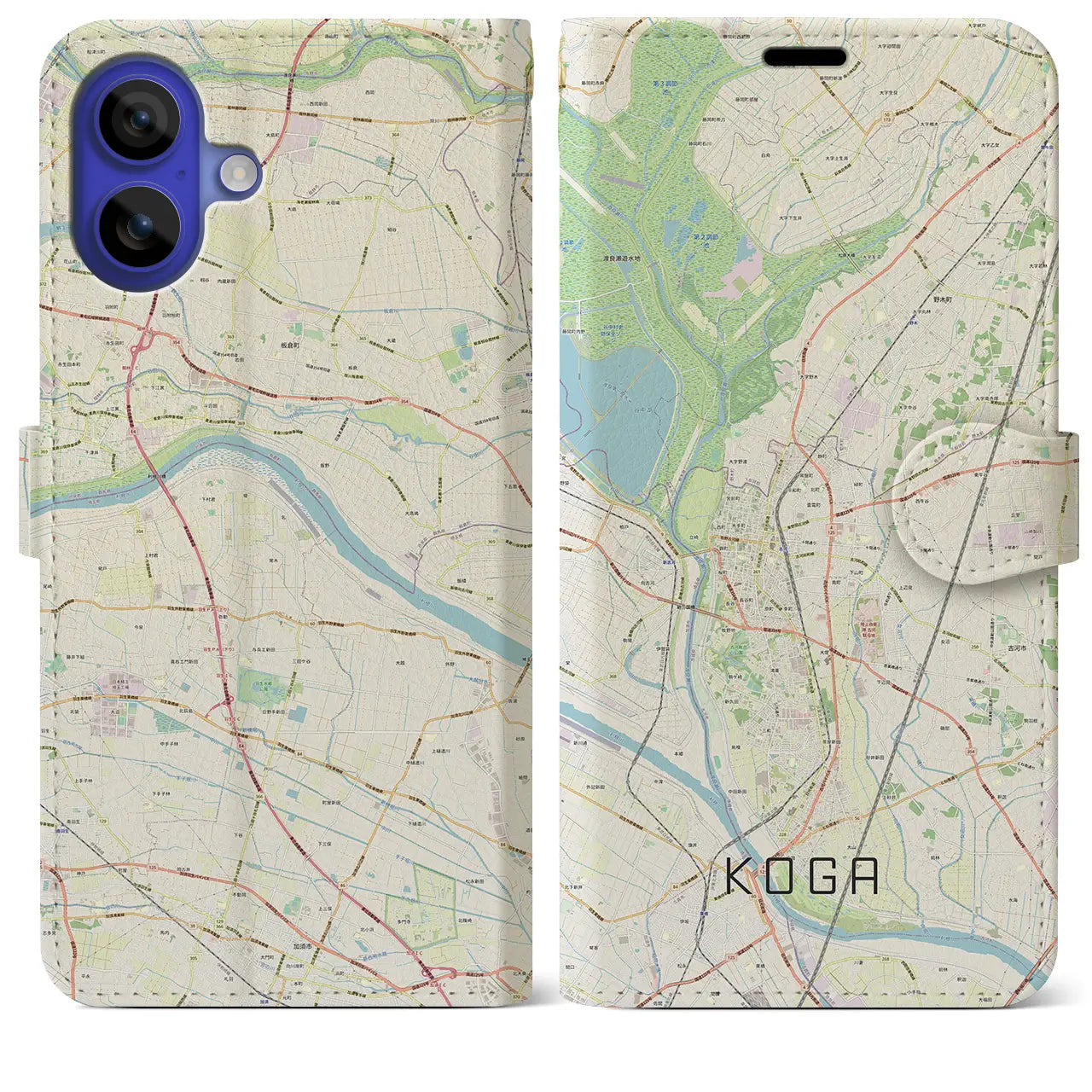 【古河(茨城県)】地図柄iPhoneケース(手帳タイプ)ナチュラル・iPhone 16 Pro Max 用