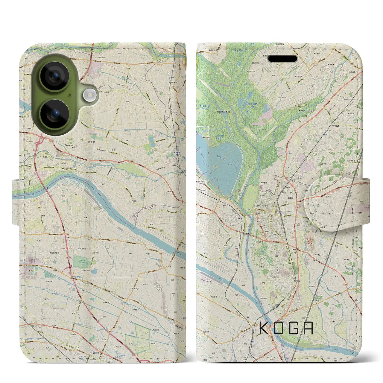 【古河(茨城県)】地図柄iPhoneケース(手帳タイプ)