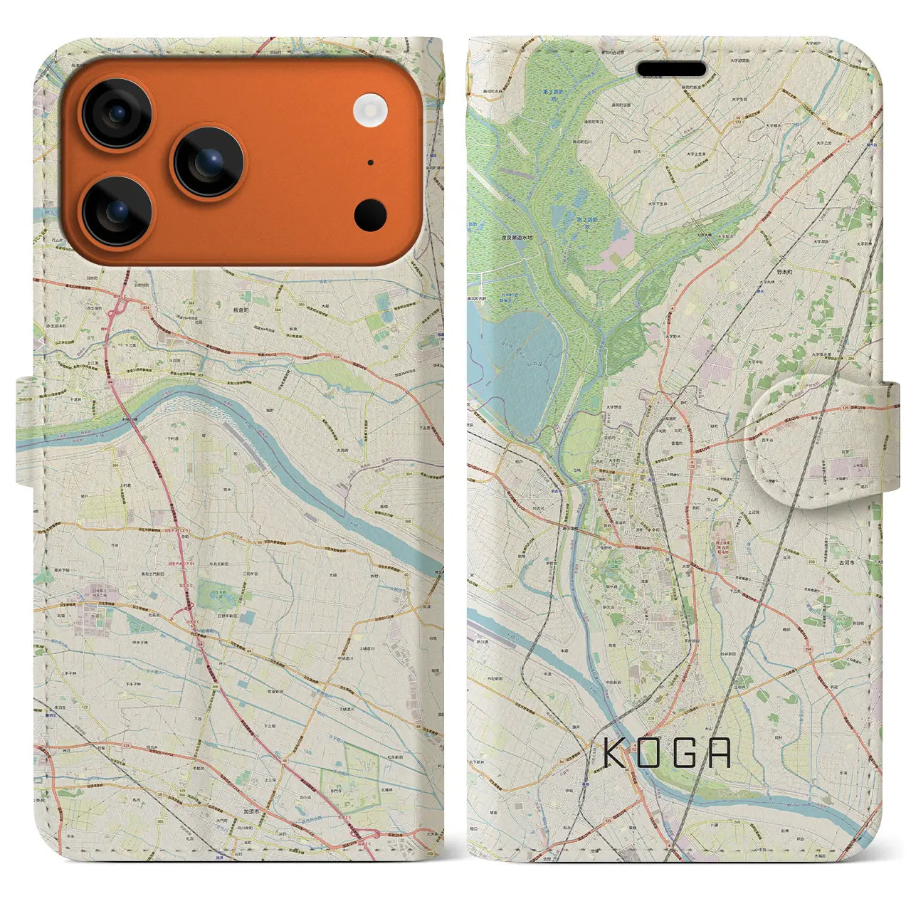 【古河(茨城県)】地図柄iPhoneケース(手帳タイプ)