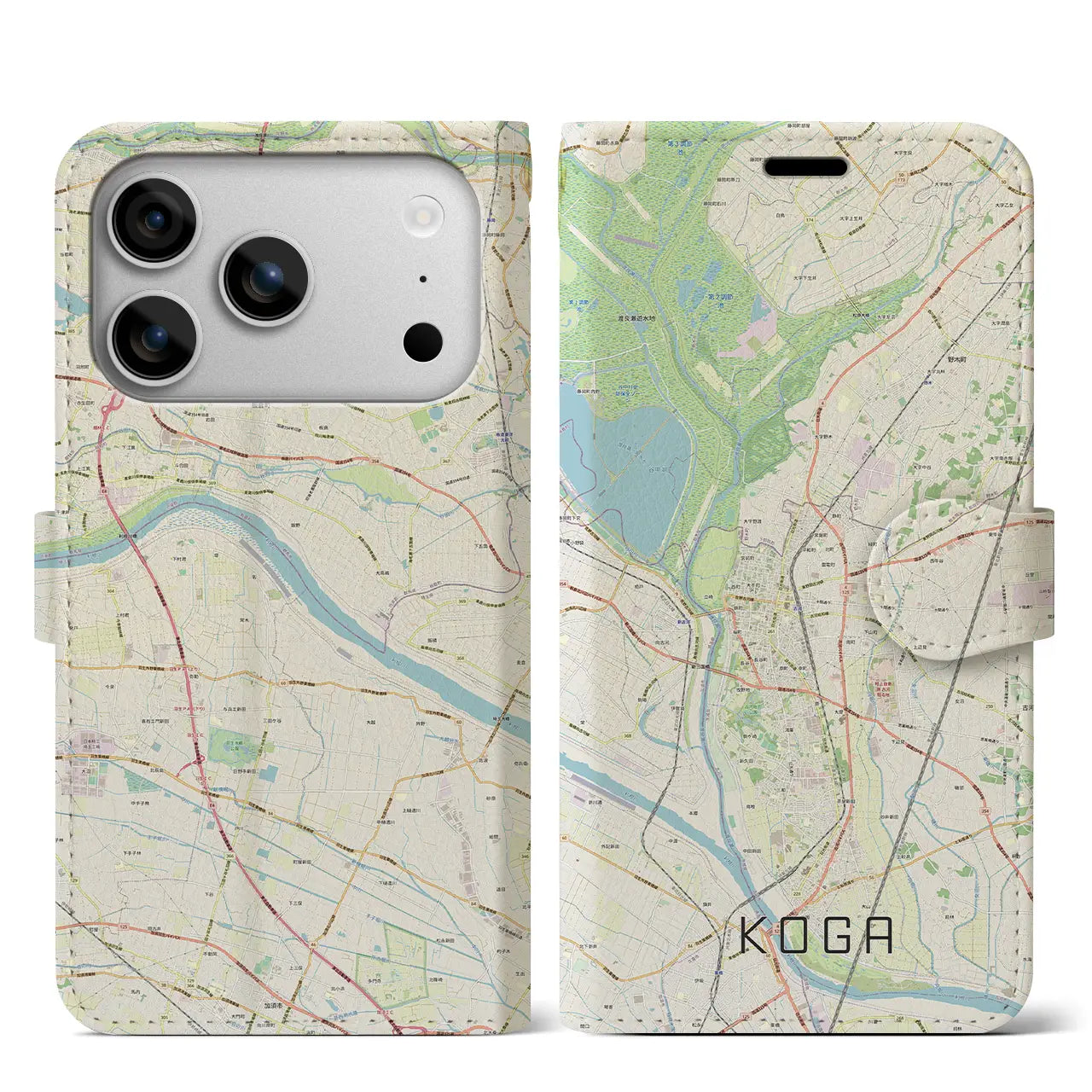 【古河(茨城県)】地図柄iPhoneケース(手帳タイプ)