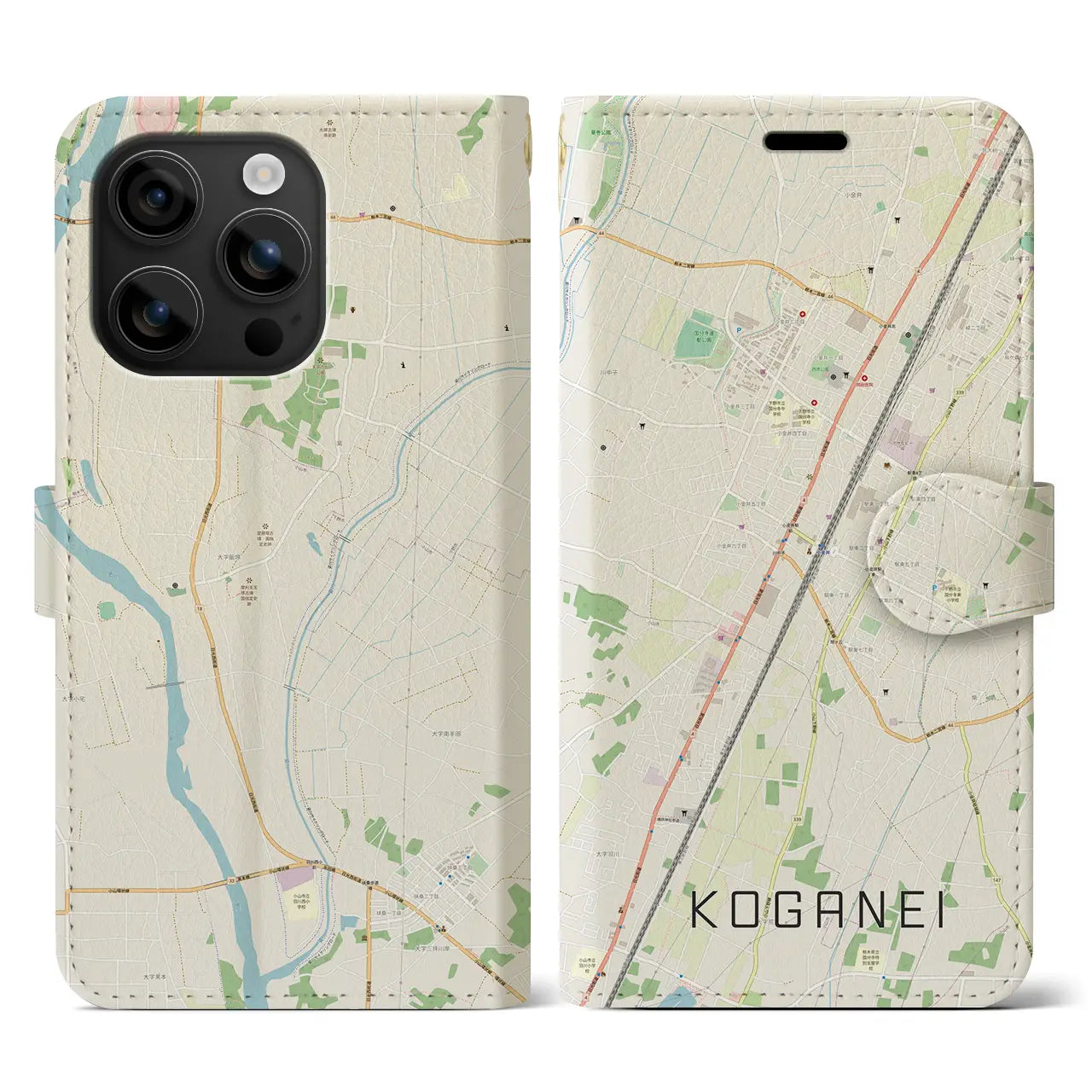 【小金井(栃木県)】地図柄iPhoneケース(手帳タイプ)ナチュラル・iPhone 16 用