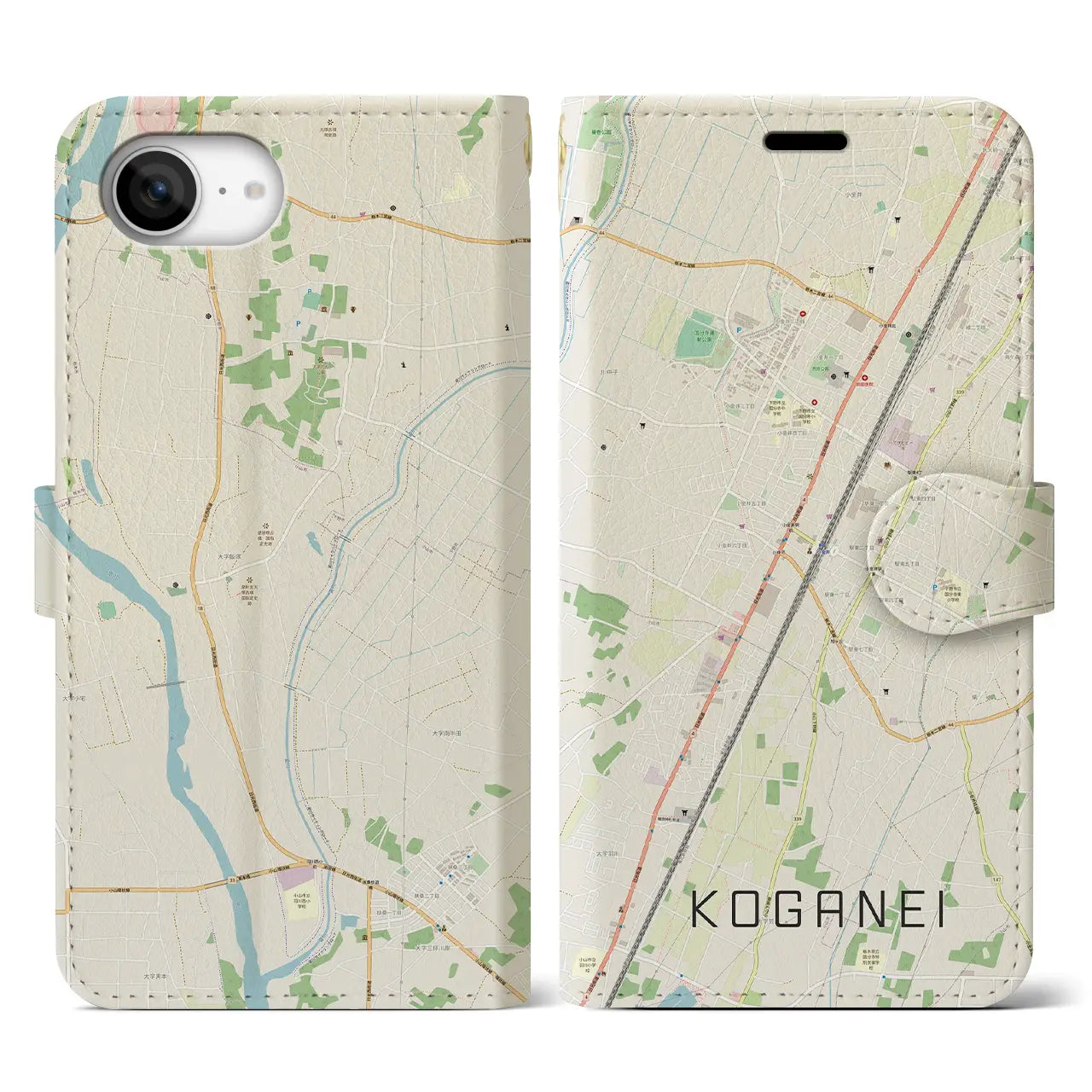 【小金井(栃木県)】地図柄iPhoneケース(手帳タイプ)
