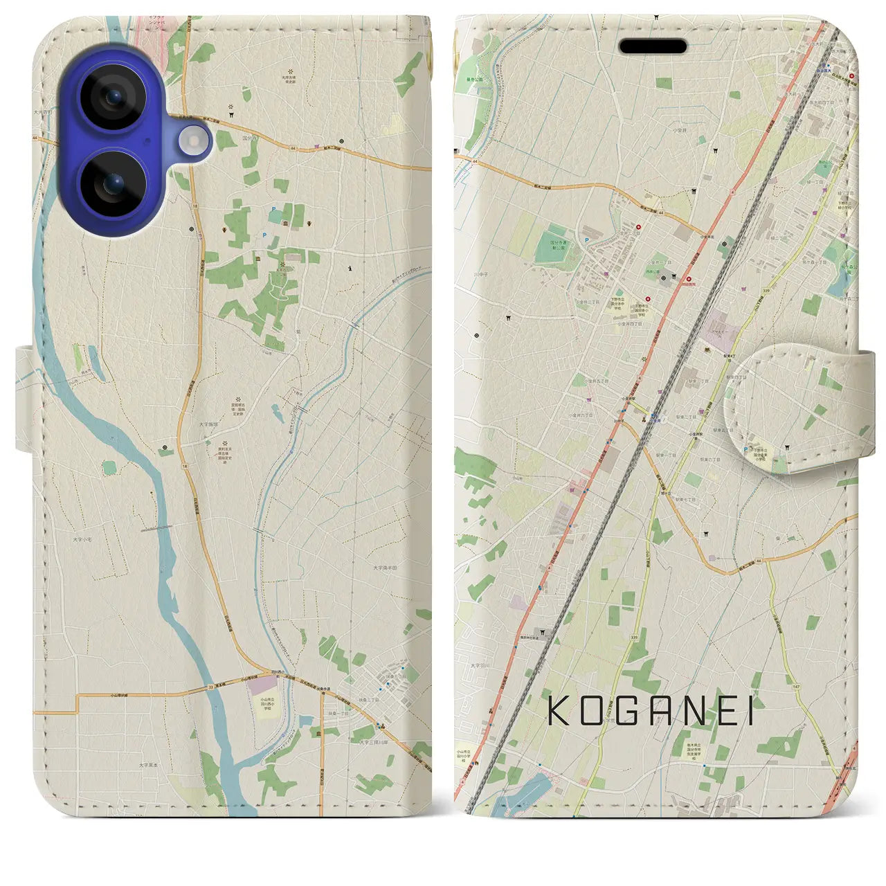 【小金井(栃木県)】地図柄iPhoneケース(手帳タイプ)ナチュラル・iPhone 16 Pro Max 用