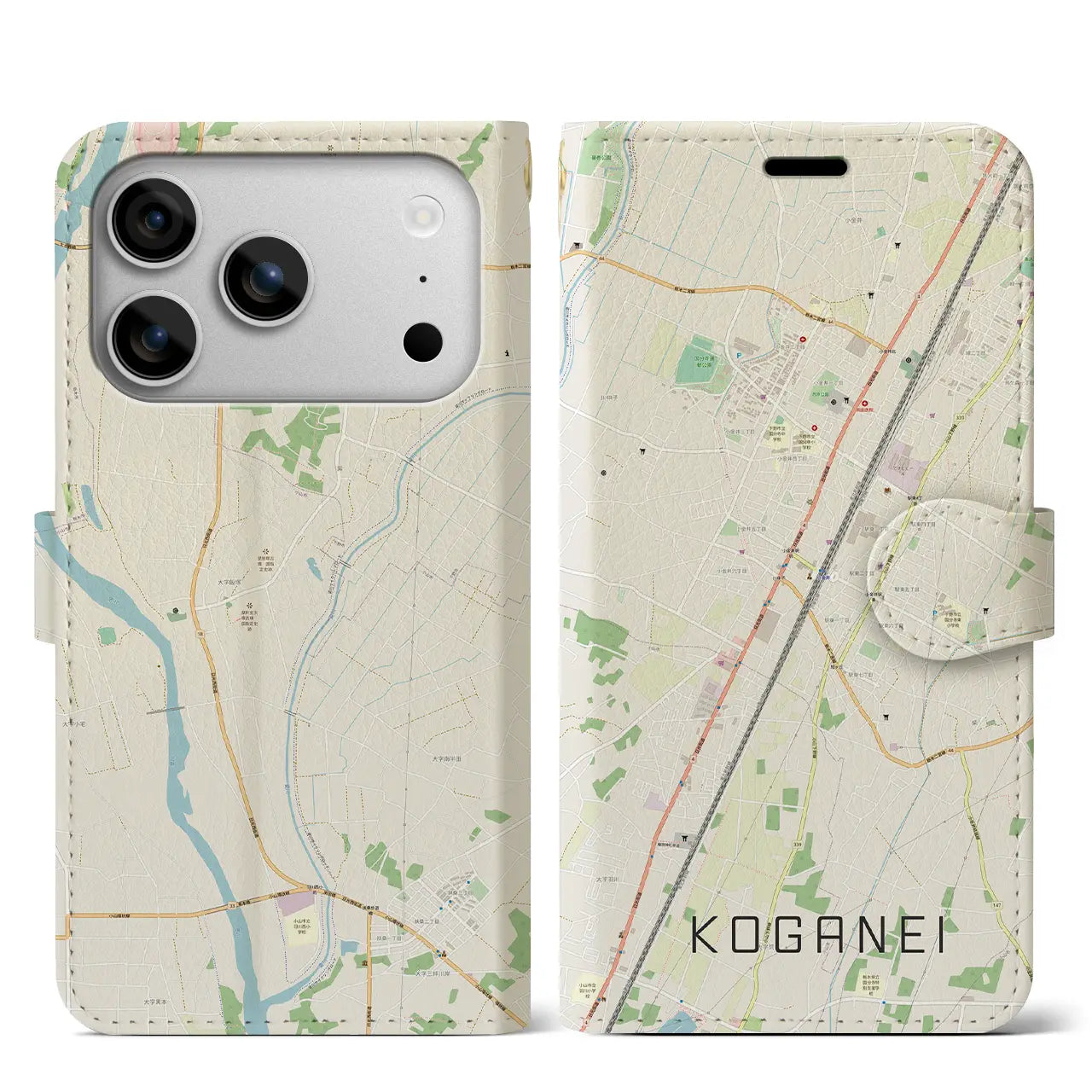 【小金井(栃木県)】地図柄iPhoneケース(手帳タイプ)