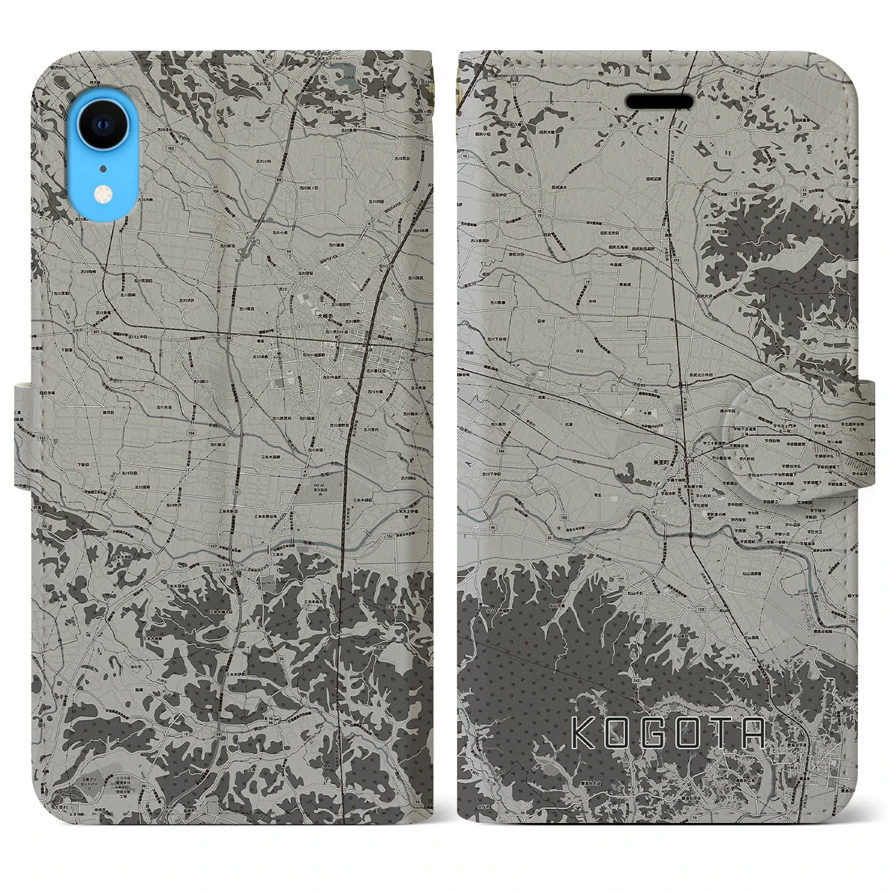 【小牛田(宮城県)】地図柄iPhoneケース(手帳タイプ)モノトーン・iPhone XR 用