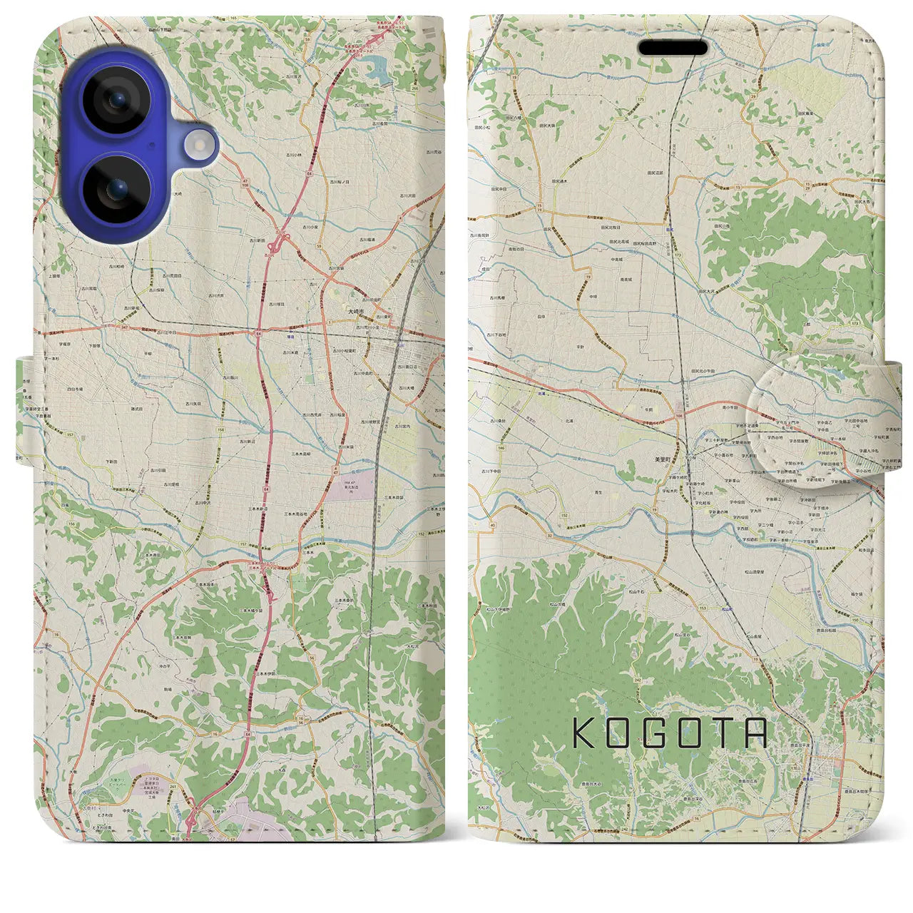 【小牛田(宮城県)】地図柄iPhoneケース(手帳タイプ)ナチュラル・iPhone 16 Pro Max 用
