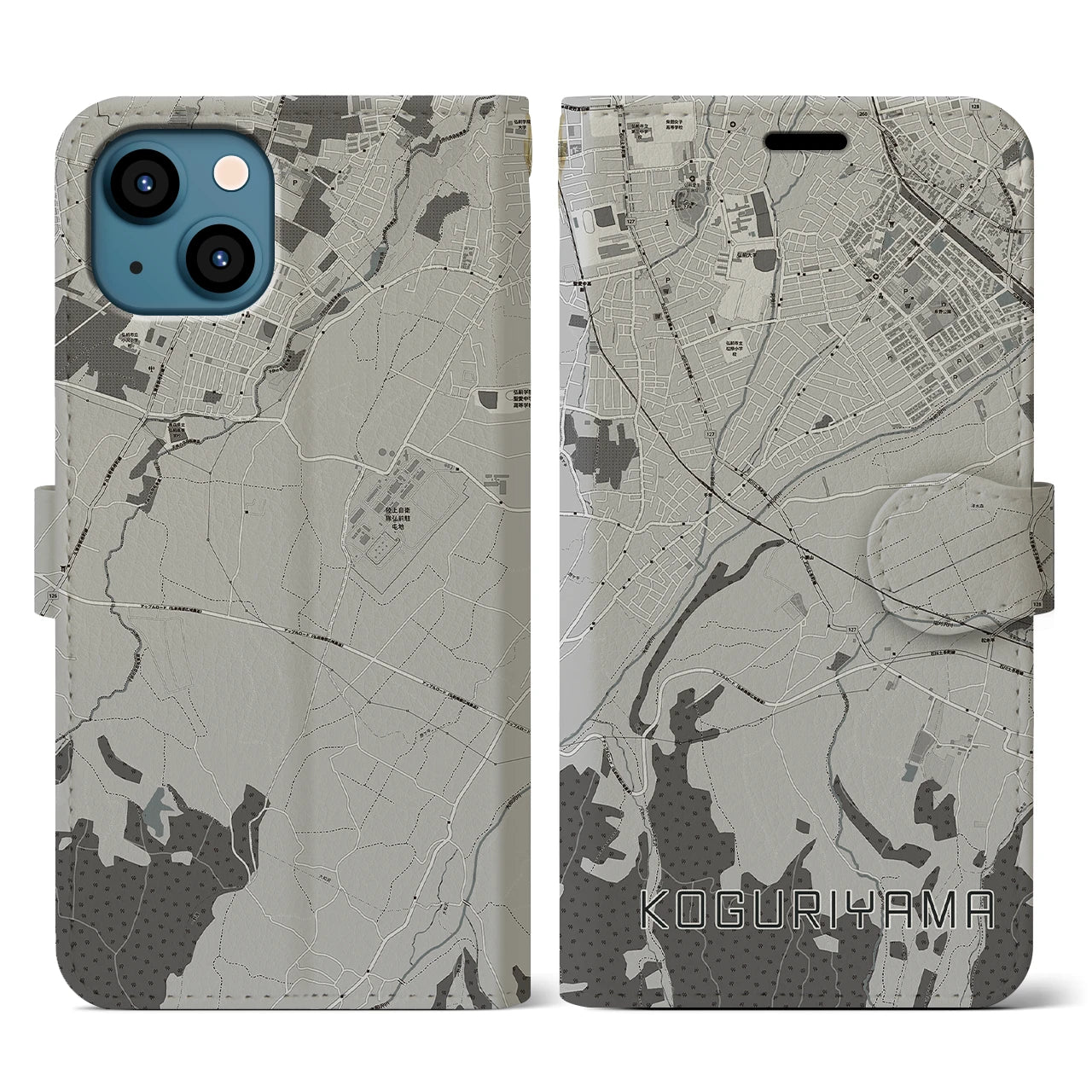 【小栗山(青森県)】地図柄iPhoneケース(手帳タイプ)